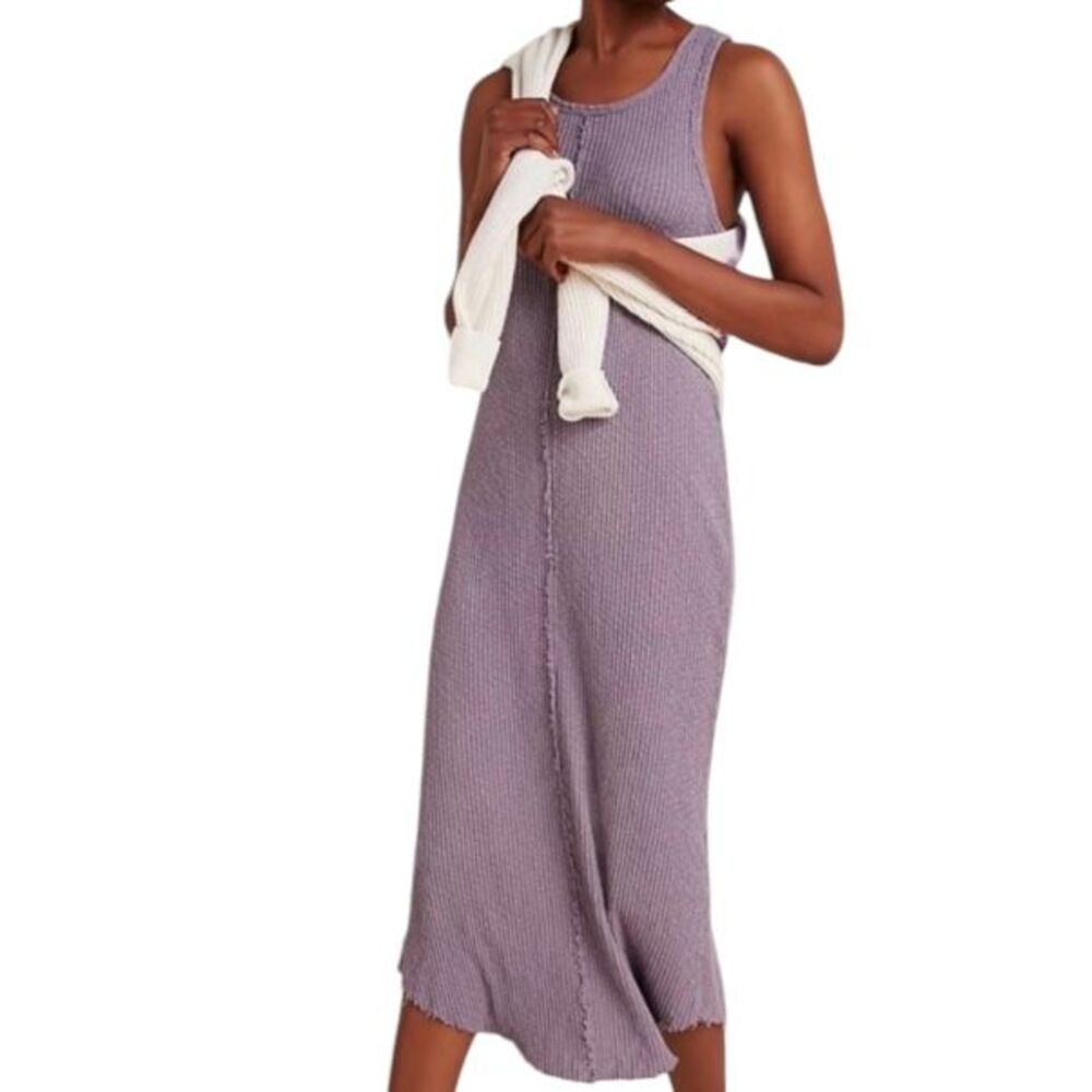 Anthropologie T.La Lia Ribbed Midi Dress Lavender 100%‎ Cotton L
